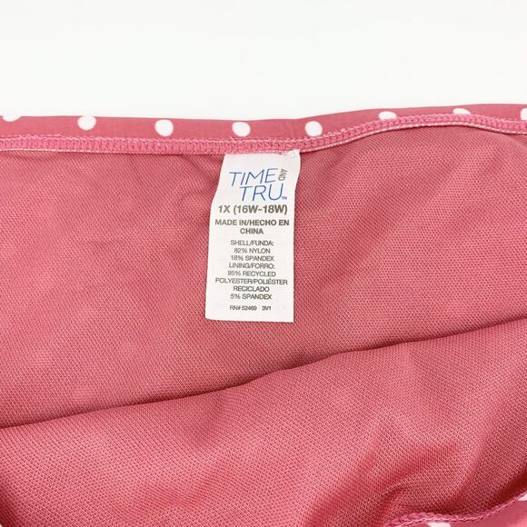 Time & Tru Pink Polka Dot Bikini Bottoms 1X (16W - 18W) Women’s Mid Rise NWT - Picture 3 of 9